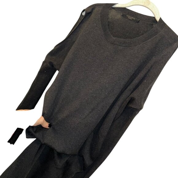 All Saints black cold shoulder tapered skirt flowy top sweater knit dress M - Picture 7 of 7